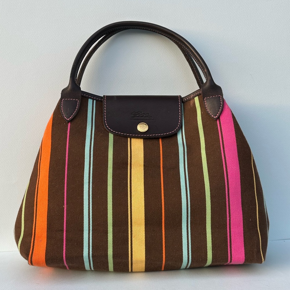 Longchamp Striped Le Pliage Tote Handbag